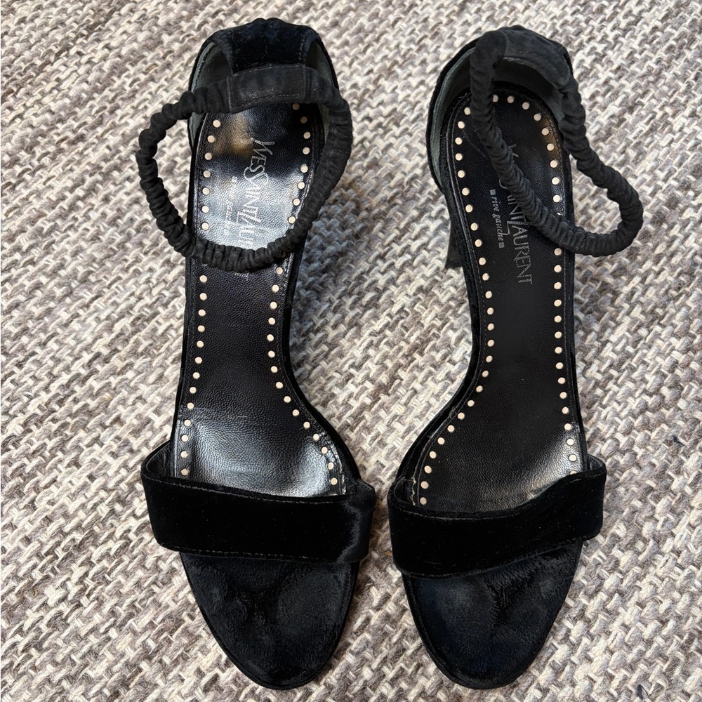 Saint Laurent Black Velvet Ankle Strap Sandals By Tom Ford 2003 size 38.5